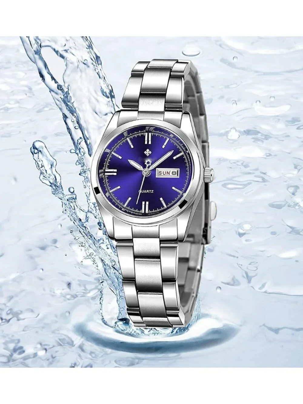 Women's Blue Analog Quartz Stainless Steel Luminous Waterproof Dress Watches